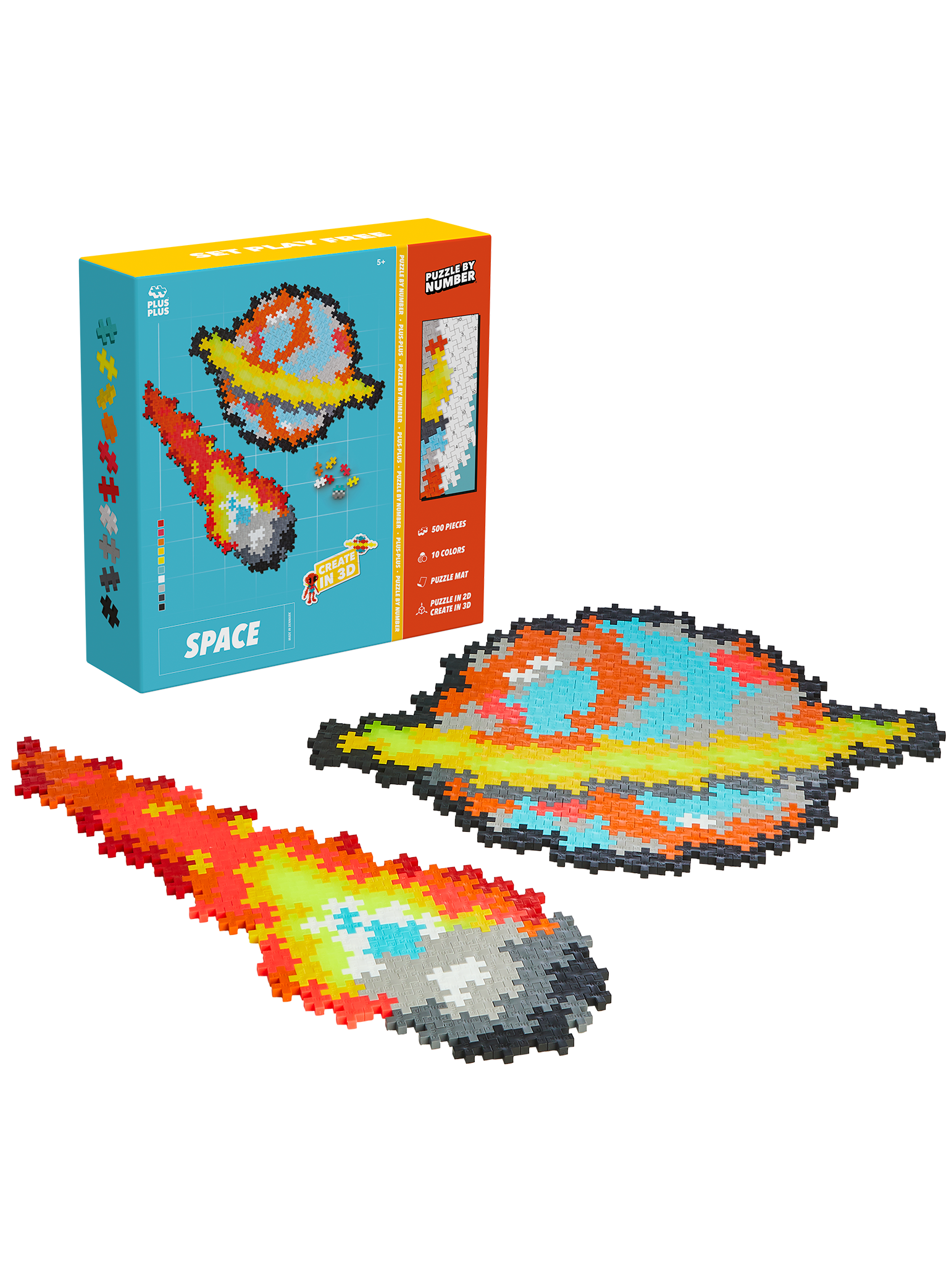 Puzzle By Number Rymden med 500 färgglada Plus-Plus-bitar – skapa rymdfigurer, stjärnor, planeter och futuristiska rymdskepp i ett kreativt och lärorikt pussel för barn och vuxna